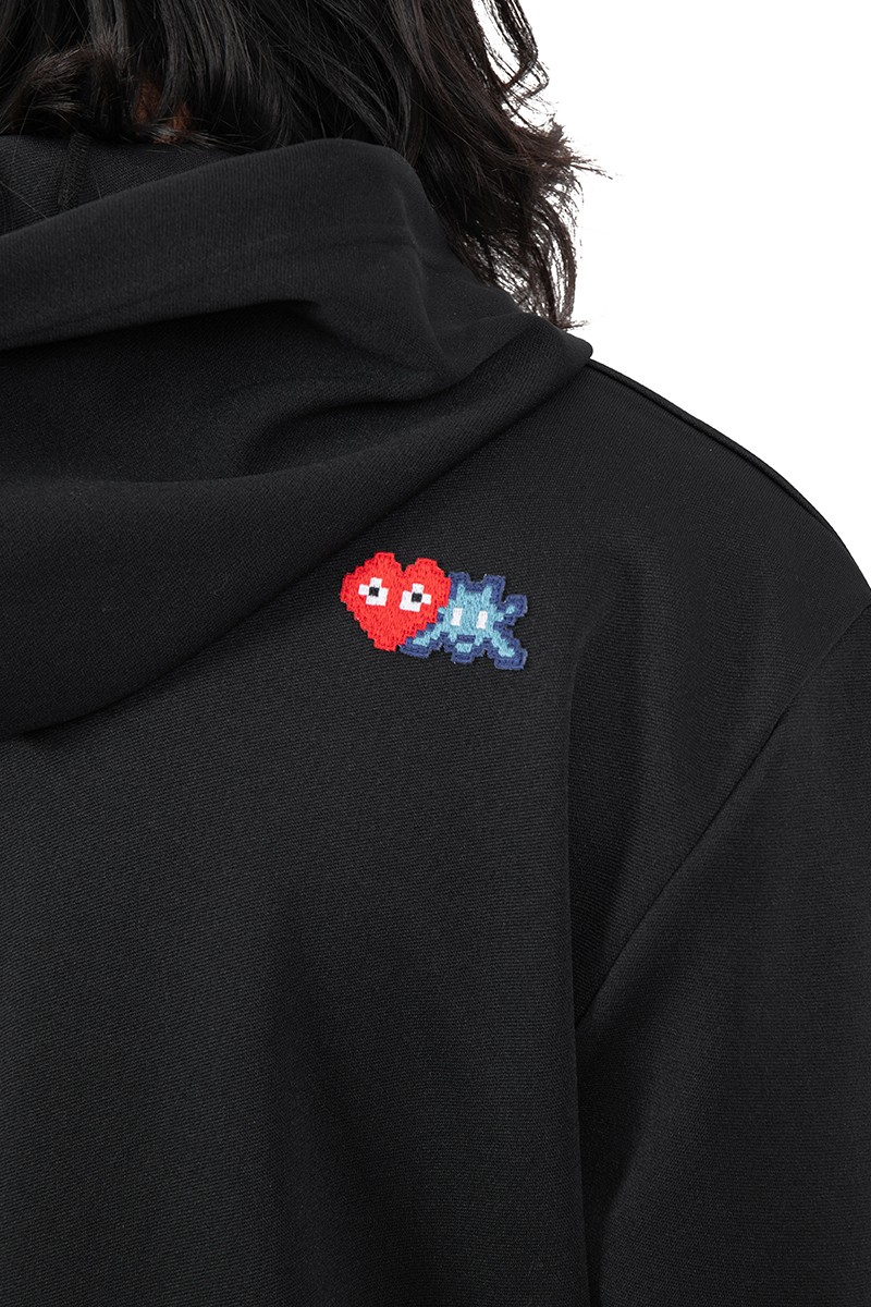 Comme Des Garçons Play Black hoodie with zip and double pixel logo