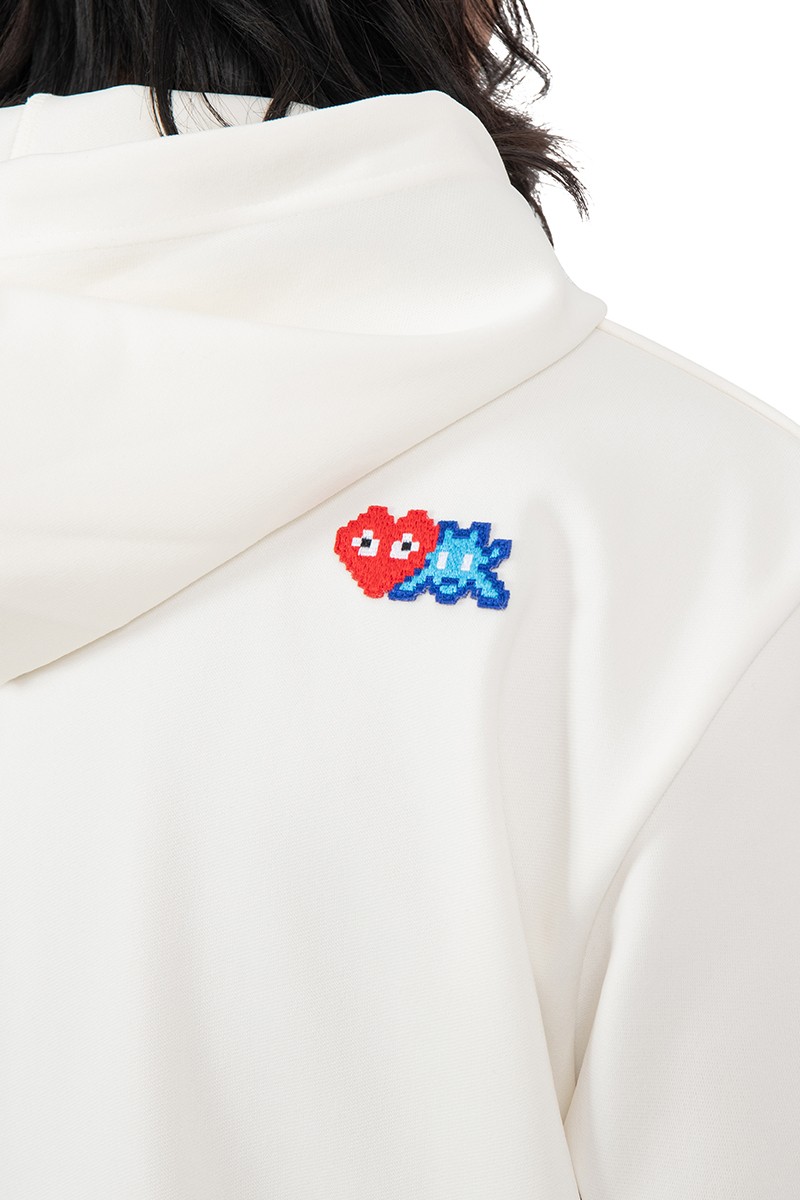 Comme Des Garçons Play White hoodie with zip and double pixel logo
