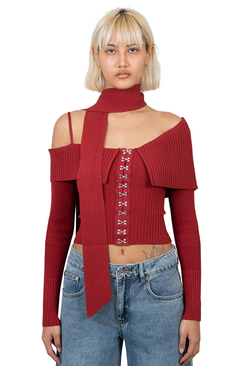 House of Sunny Red one love shoulder rib