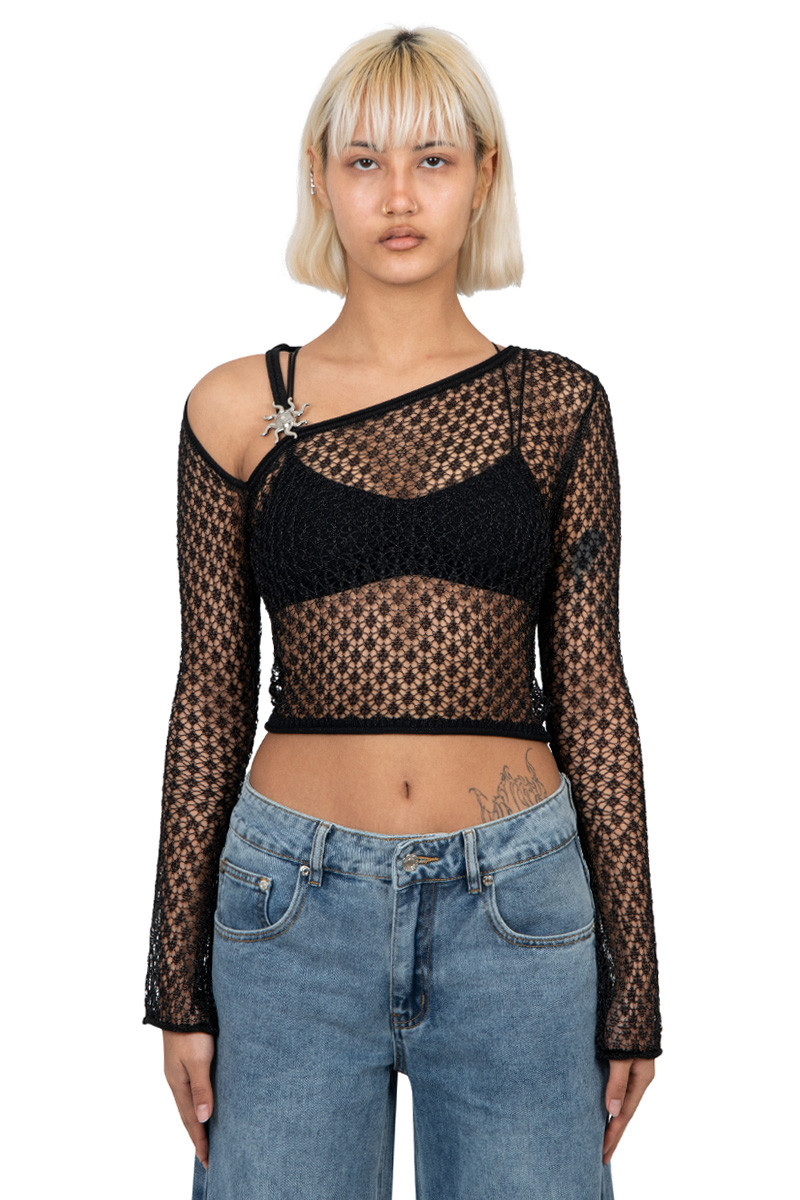 House of Sunny Black sun dial knit top